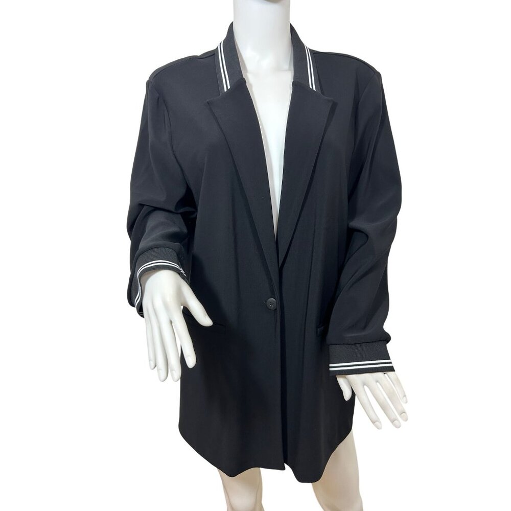 Joseph Ribkoff Black Blazer 16 White Trim Button Pockets Shoulder Pads Classic